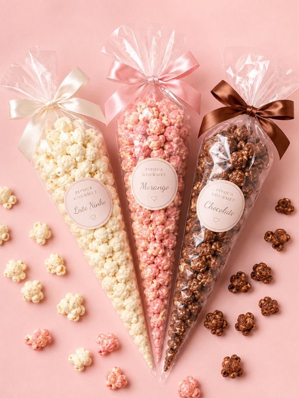 Cones de pipoca gourmet