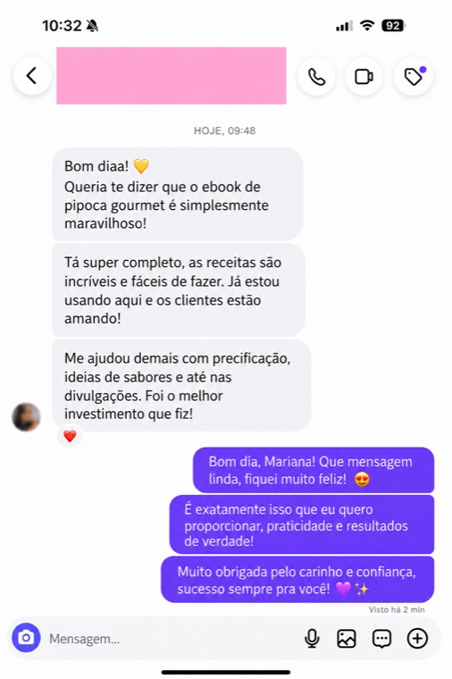 Mensagem de uma aluna sobre o ebook