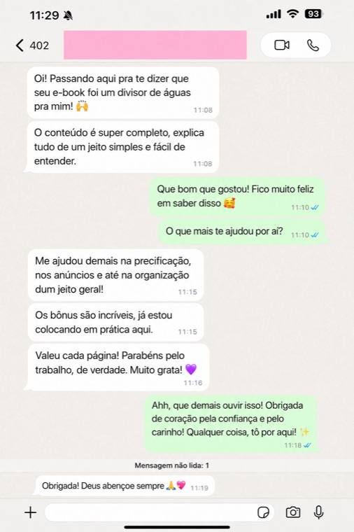 Mensagem de uma aluna sobre o ebook