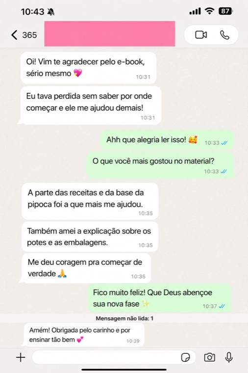 Mensagem de uma aluna sobre o ebook