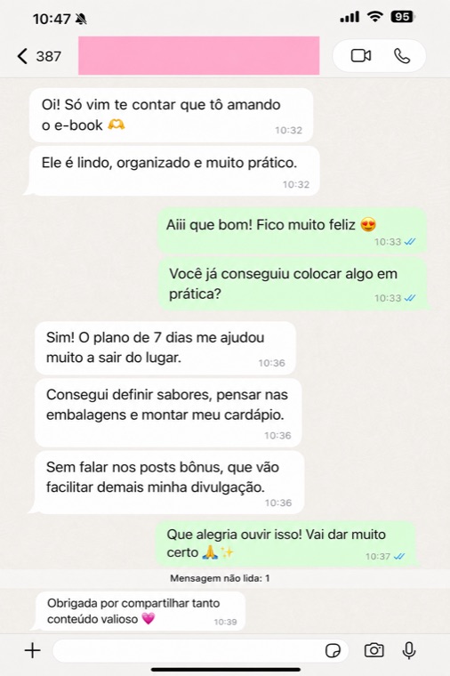Mensagem de uma aluna sobre o ebook