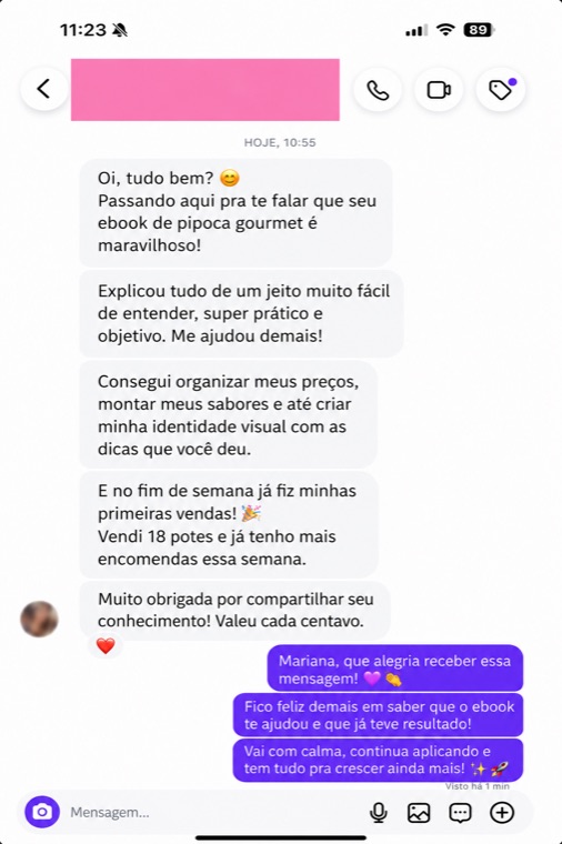 Mensagem de uma aluna sobre o ebook