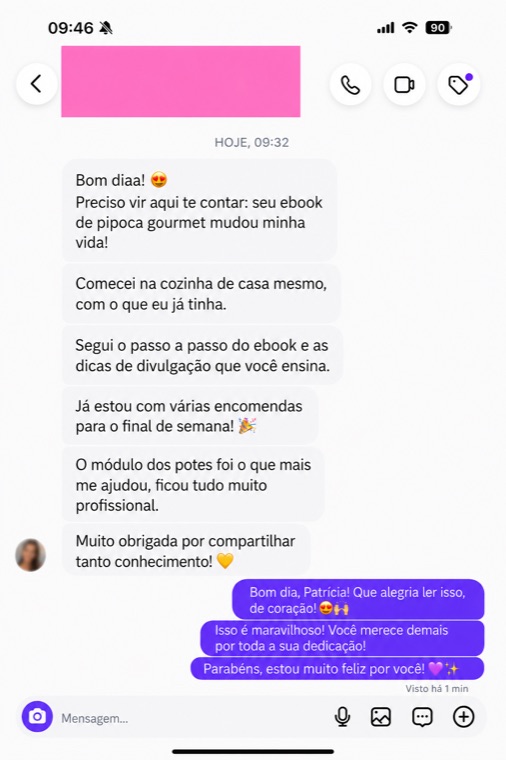 Mensagem de uma aluna sobre o ebook