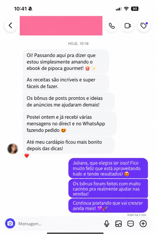 Mensagem de uma aluna sobre o ebook
